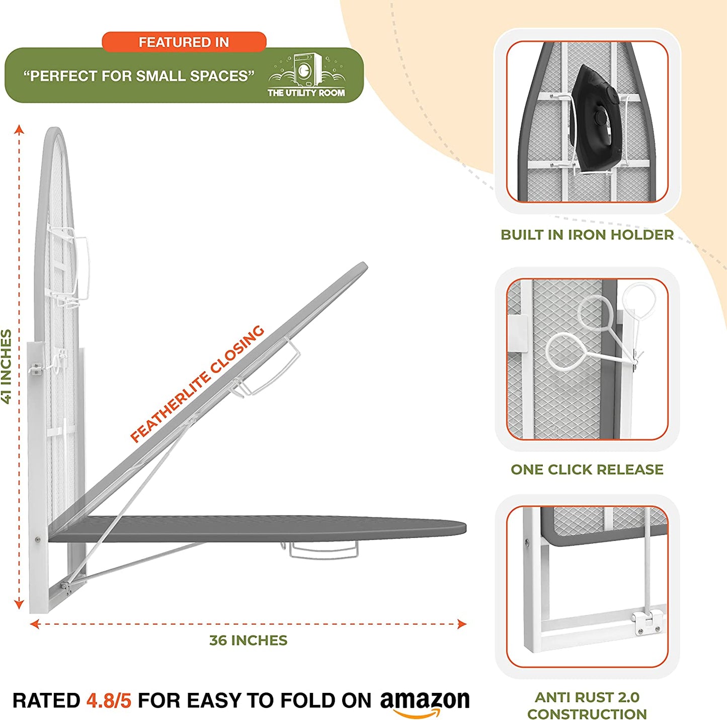 Xabitat Wall Mounted Ironing Board with Iron Holder