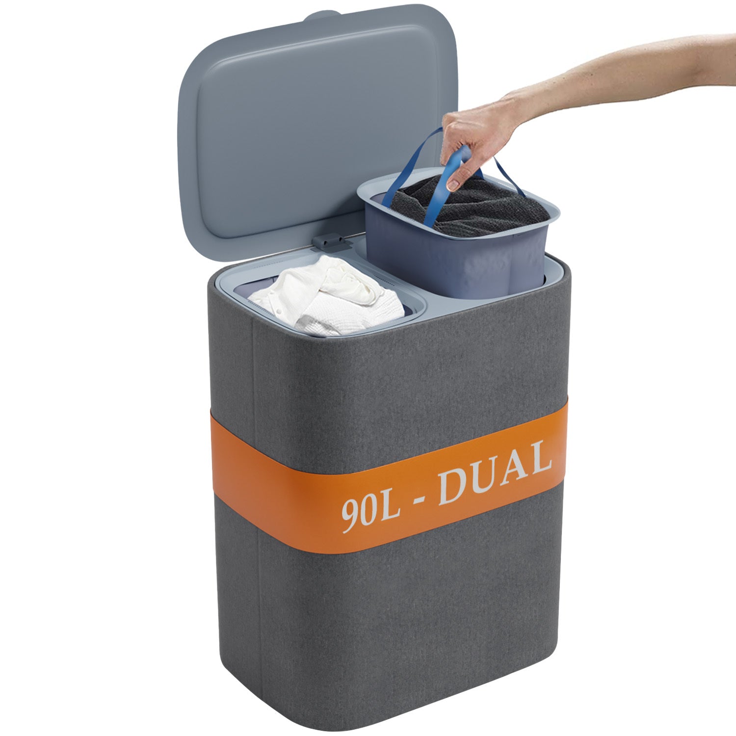 Dual Section 90l Laundry Basket with Lid