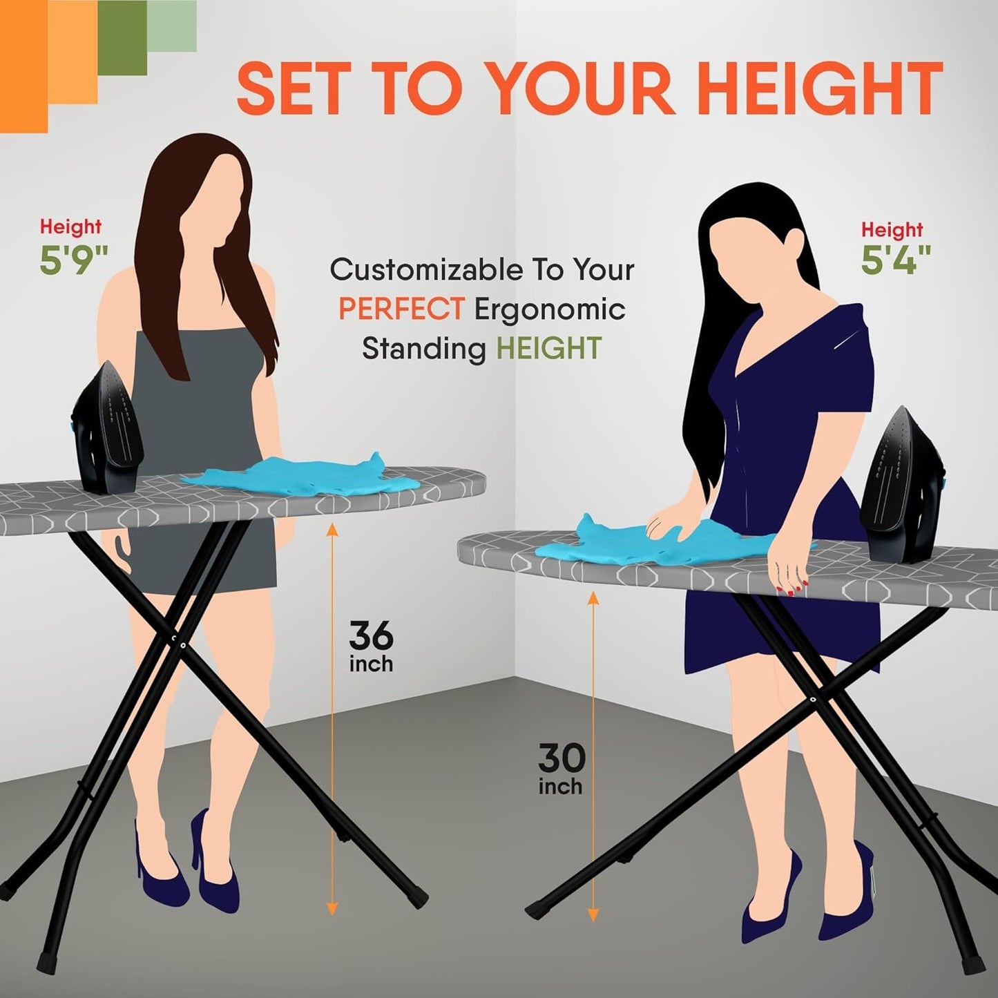 Full Metal Ironing Board 48" X 15" with Silicon Iron Rest | With Iron Holder
