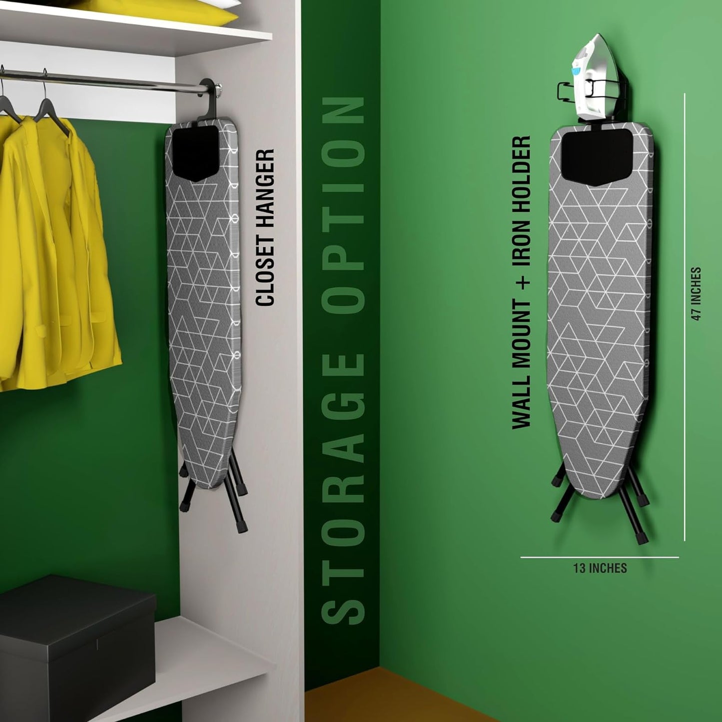 Full Metal Ironing Board 48" X 13" with Silicon Iron Rest | With Iron Holder