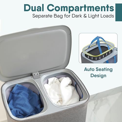Dual Section 90l Laundry Basket with Lid