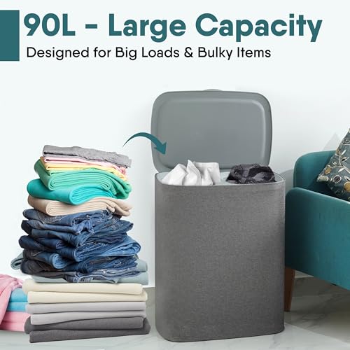 Dual Section 90l Laundry Basket with Lid
