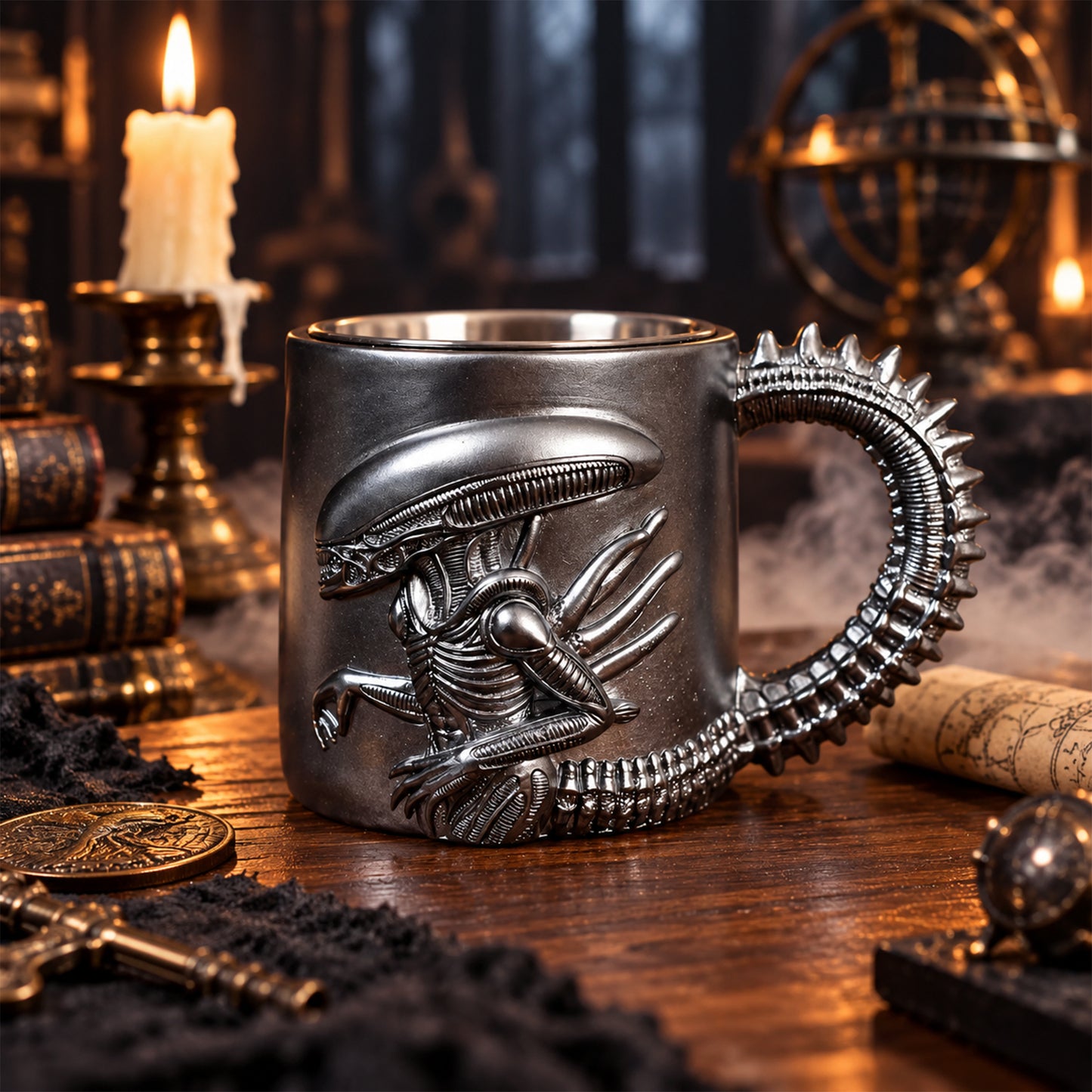 1 Alien-Themed Mug, Stainless Steel Family, Pirate-Themed Round Striped Pattern, Ideal for Halloween/Christmas/Easter/Thanksgiving/Father'S Day, Perfect Birthday Gift for Boyfriend