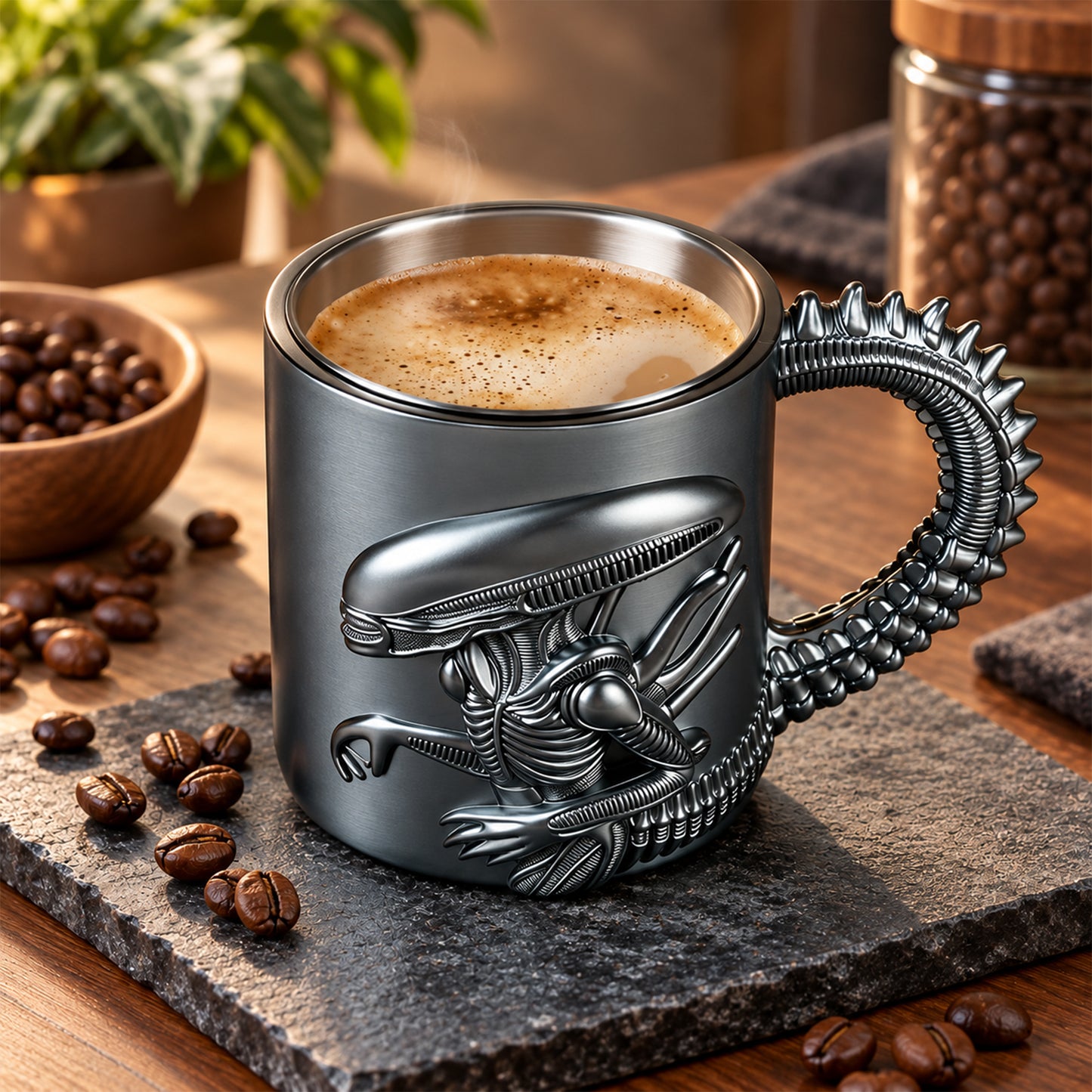 1 Alien-Themed Mug, Stainless Steel Family, Pirate-Themed Round Striped Pattern, Ideal for Halloween/Christmas/Easter/Thanksgiving/Father'S Day, Perfect Birthday Gift for Boyfriend
